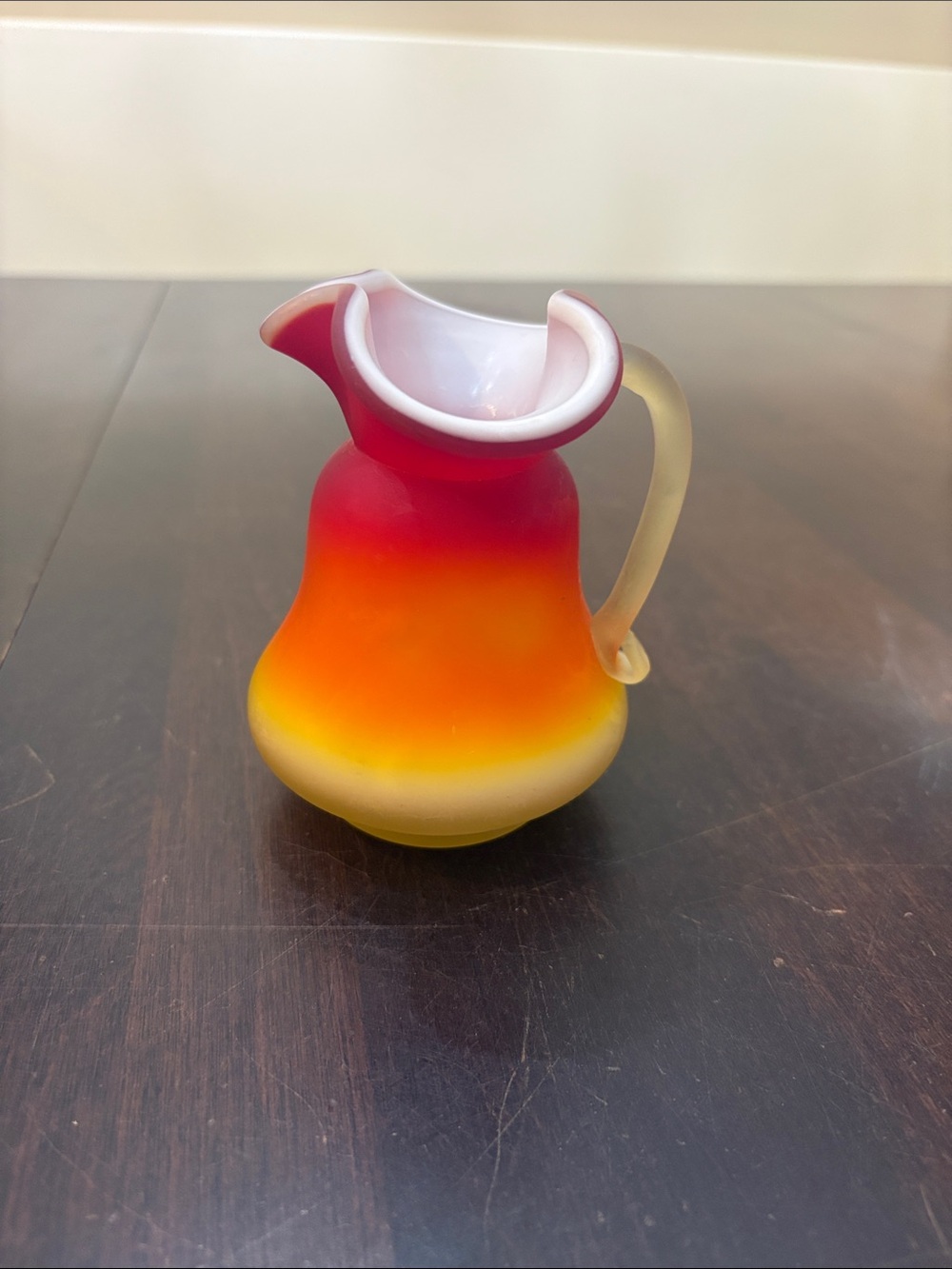 Vintage Kanawha Peach Blow Satin Glass Mini Pitcher 4”